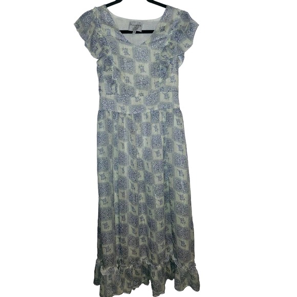 Hayden Floral Print Maxi Dress Ruffle Sleeves Cottagecore Long Dress - Picture 1 of 8